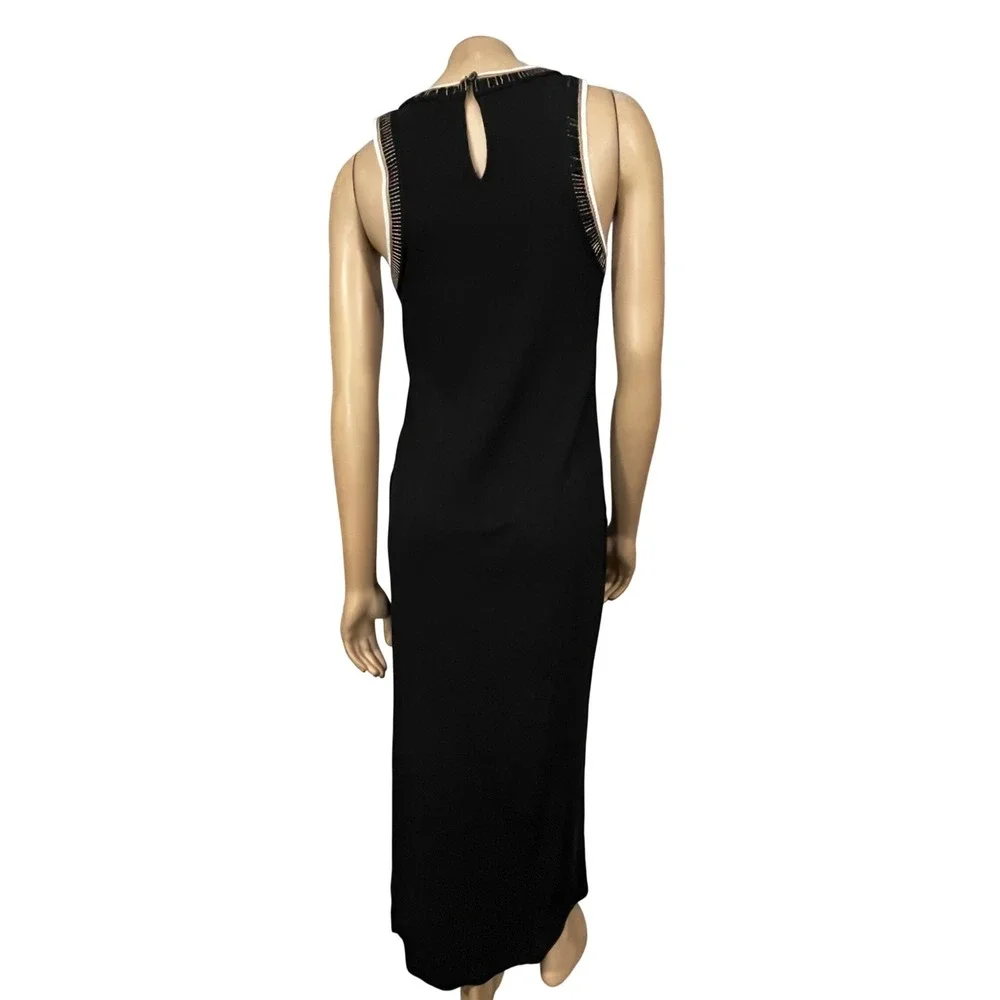 LOFT Womens Black Ribbed Knit Sleeveless Maxi Dress Metallic Trim Size M - Picture 2 of 7